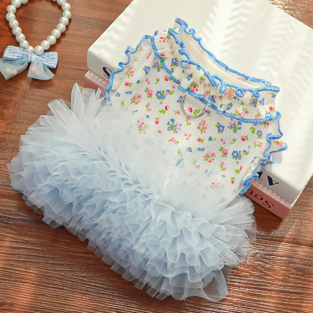 Pet Supplies Cute Puppy Floral Vest Breathable Soft Cat Cake Skirt Thin Design Pet Princess Dress For Dogs and Cats