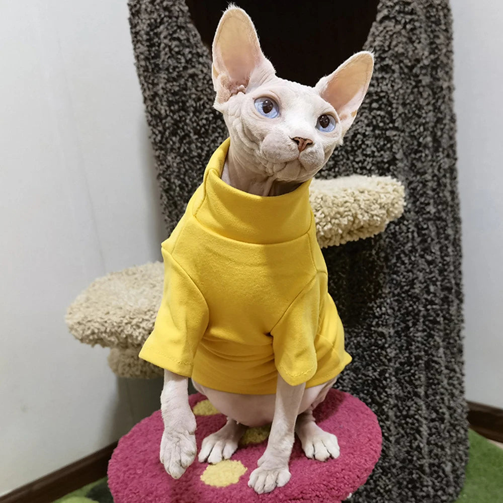 Fashion Sphynx Turtleneck Warm Fleece Pet Pullovers Autumn Winter Cat Sweater for Cats Solid Colors Kitten Clothing Outfits