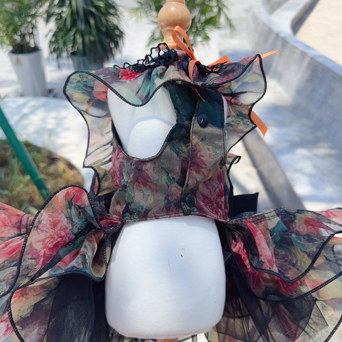 Luxury Black Orange Pet Dog Clothes Fine Handmade Roseflower Bow Party Princess Dress for Small Medium Dogs Puppy Overalls Coat