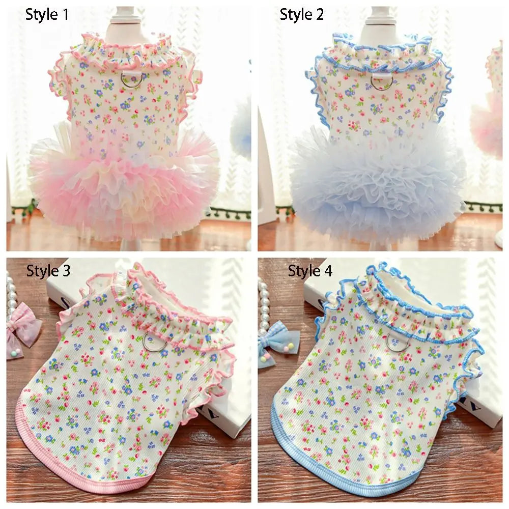 Pet Supplies Cute Puppy Floral Vest Breathable Soft Cat Cake Skirt Thin Design Pet Princess Dress For Dogs and Cats