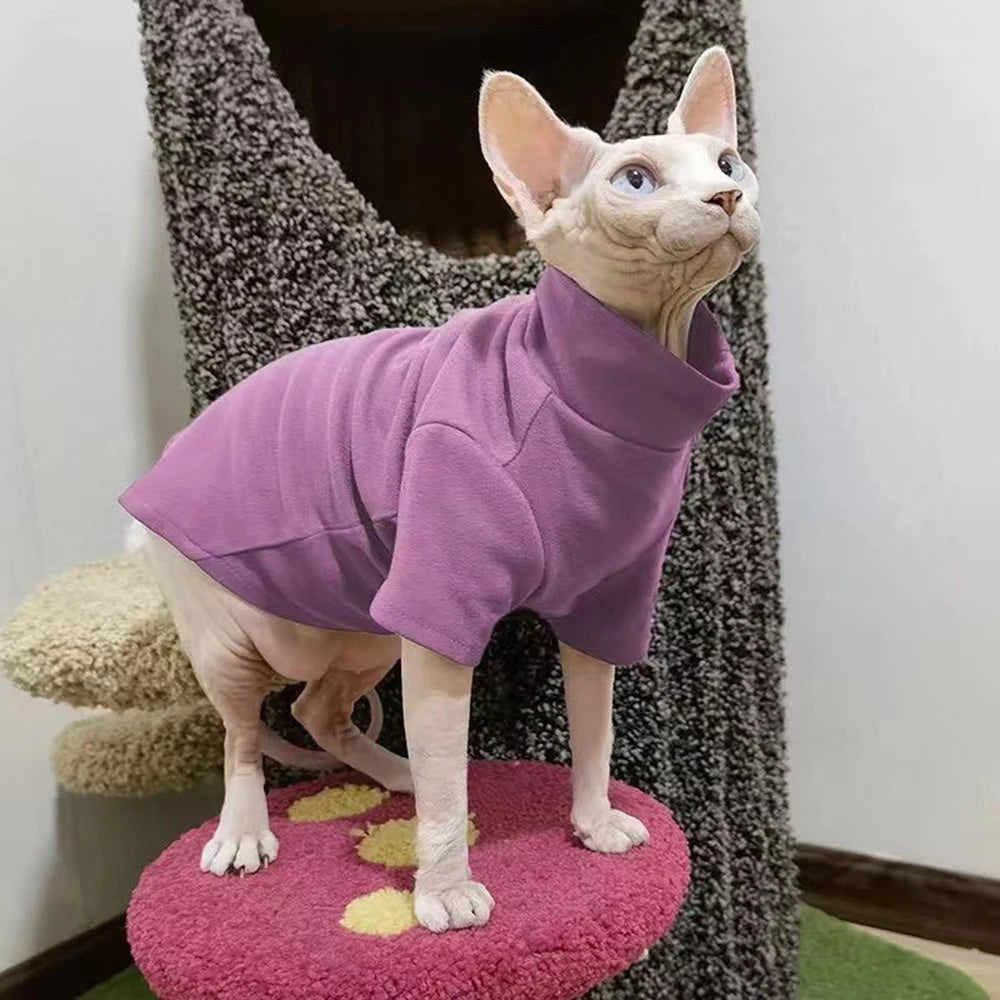 Fashion Sphynx Turtleneck Warm Fleece Pet Pullovers Autumn Winter Cat Sweater for Cats Solid Colors Kitten Clothing Outfits