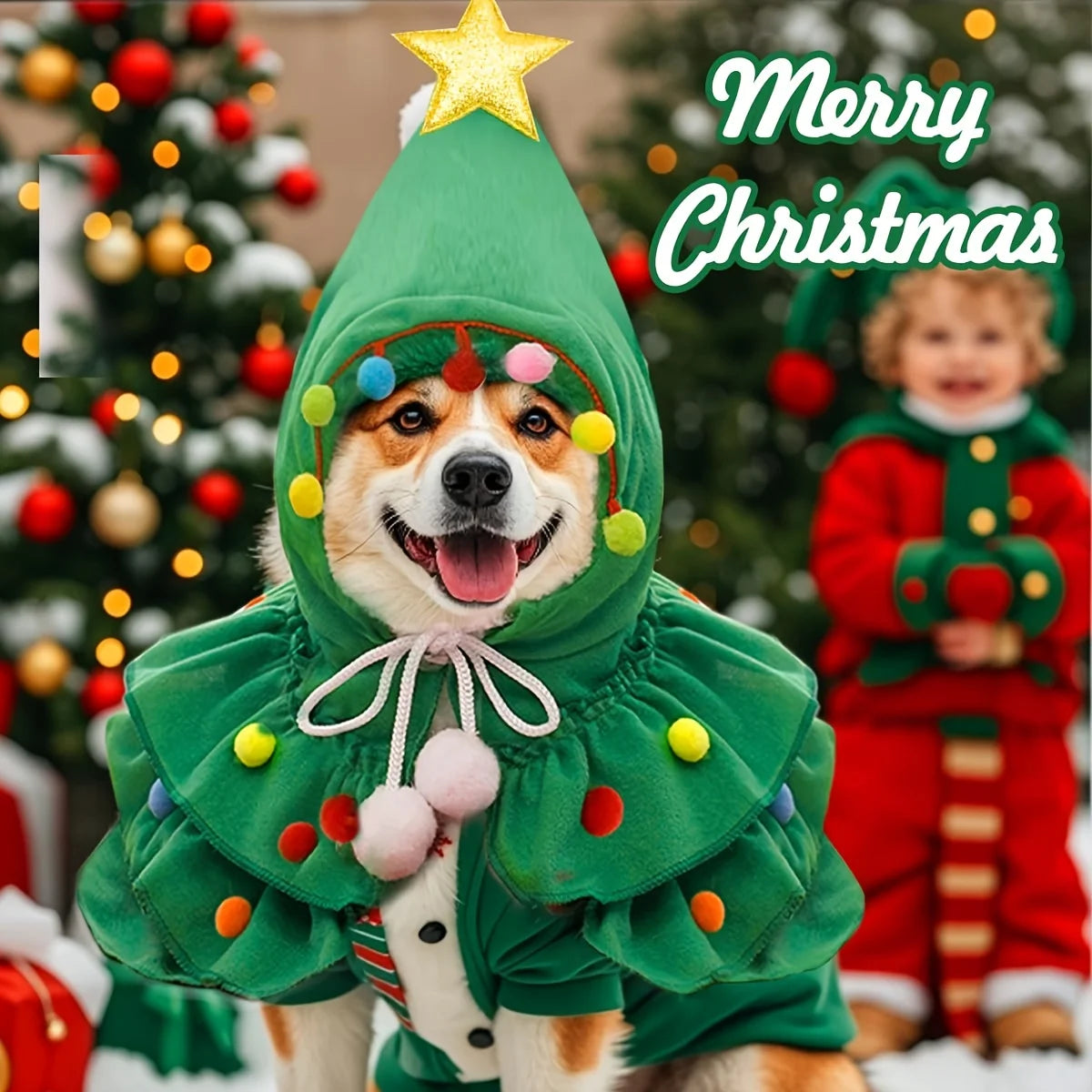 1pcs Christmas Pet Clothing - Christmas Tree-Shaped Pet Cape Fun Shawl for Small-Sized Cats and Dogs Creative Pet Clothing Shawl