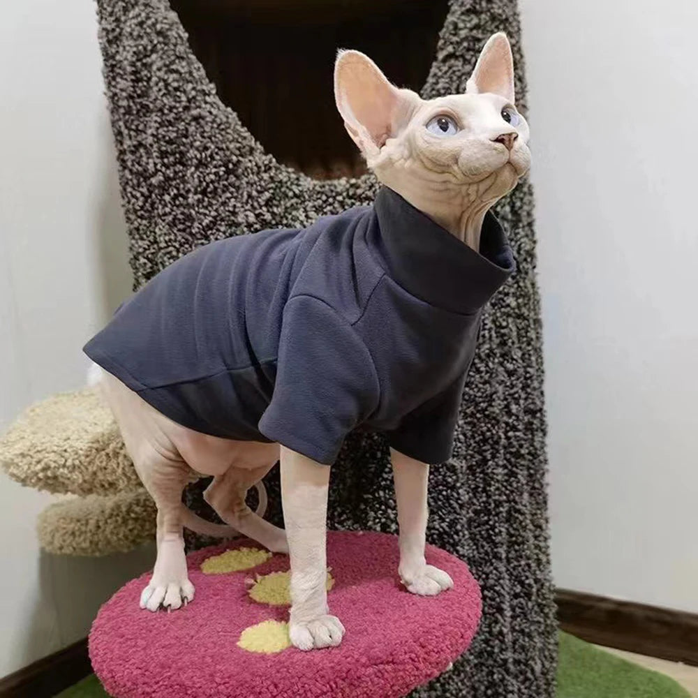Fashion Sphynx Turtleneck Warm Fleece Pet Pullovers Autumn Winter Cat Sweater for Cats Solid Colors Kitten Clothing Outfits