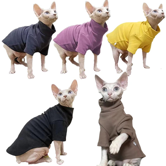 Fashion Sphynx Turtleneck Warm Fleece Pet Pullovers Autumn Winter Cat Sweater for Cats Solid Colors Kitten Clothing Outfits