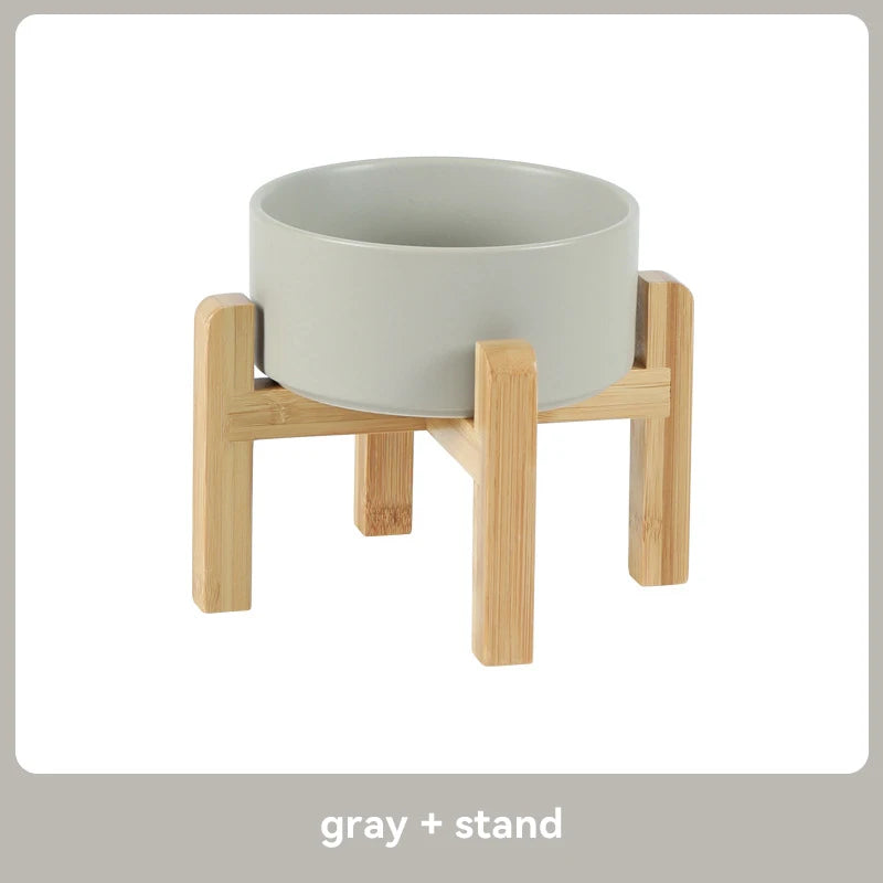 Medium Big Dogs Bowl Pet Ceramic Food Water Double Bowls with Wooden Stand Cat Elevated Drinking Eating Bowl 1200ml 1800ml