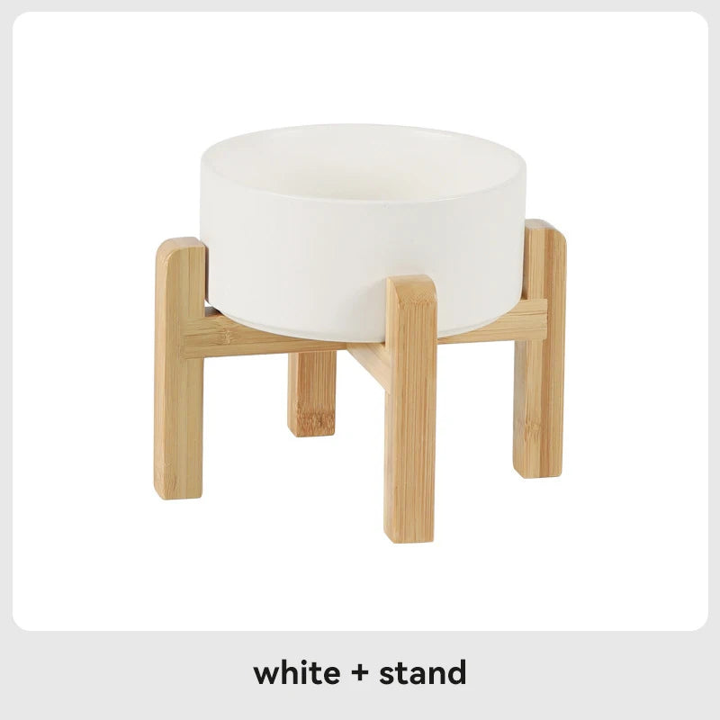 Medium Big Dogs Bowl Pet Ceramic Food Water Double Bowls with Wooden Stand Cat Elevated Drinking Eating Bowl 1200ml 1800ml