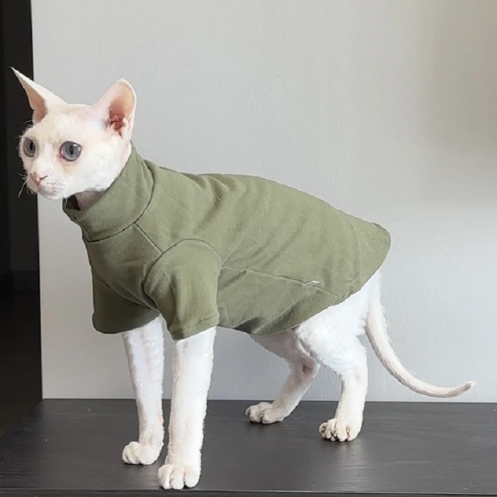 Fashion Sphynx Turtleneck Warm Fleece Pet Pullovers Autumn Winter Cat Sweater for Cats Solid Colors Kitten Clothing Outfits