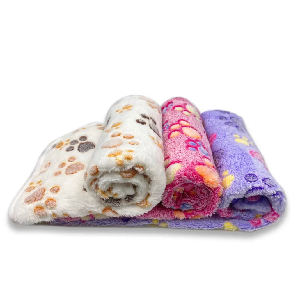 Coral Fleece Pet Blanket Warm Paw Print Dog Cat Bed Mat Soft Reversible Sleeping Pad Four Seasons Sofa Cover Small Medium Pets