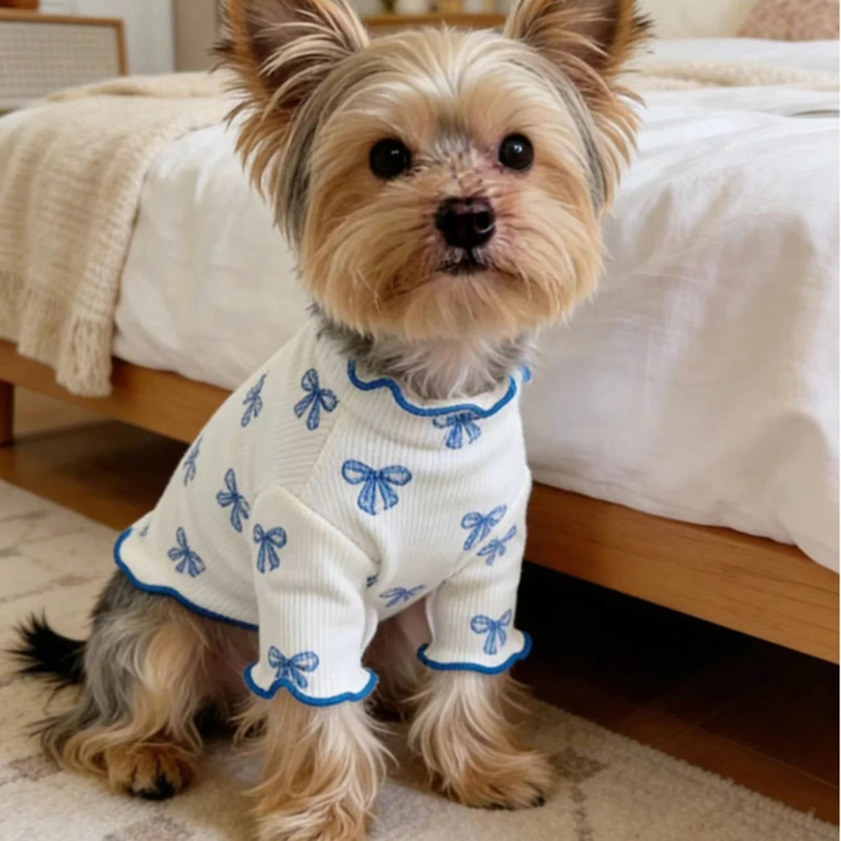1pc Pet Dog/Cat Clothing, Allover Bow Tie Print, Breathable & Comfortable Knit High elasticity