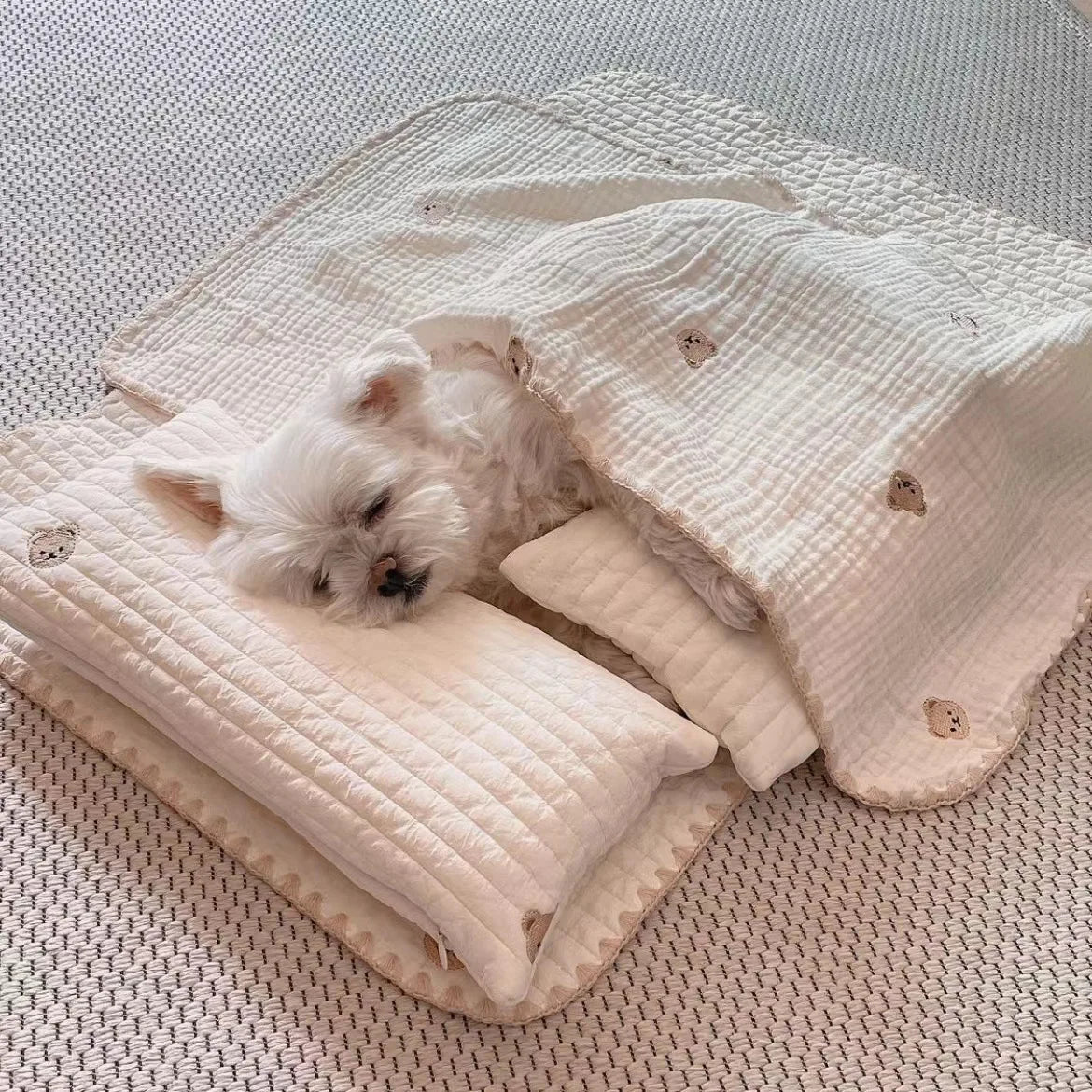 Warm Dog Cat Bed Square Pad - Removable Washable Cover Thermal Cozy Pet Mat Pet Pillow Cushion for Puppy Kitten Blanket Set