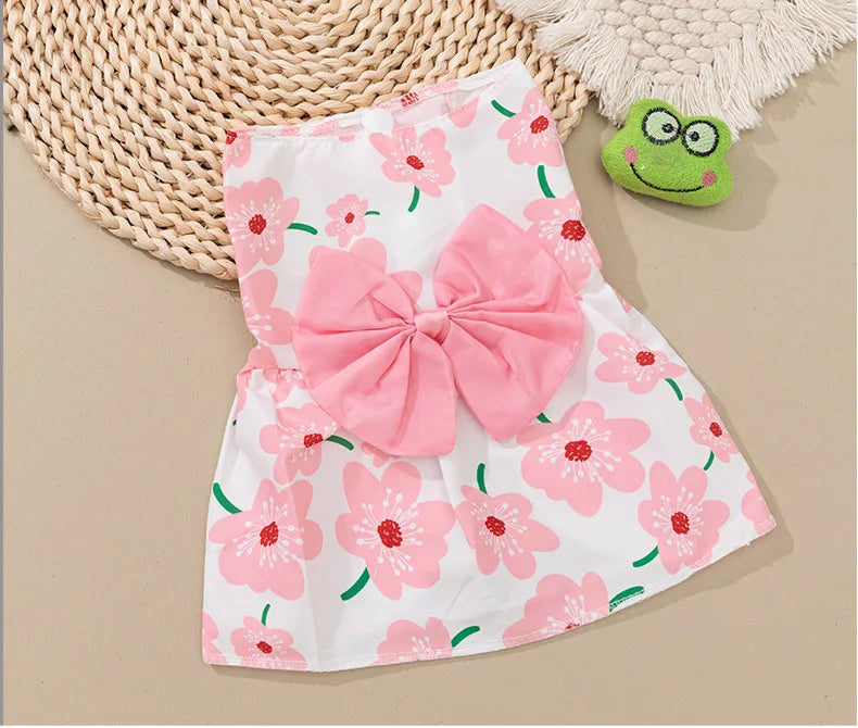 Pet clothing dress dog clothing dog print bow cartoon cute princess dress