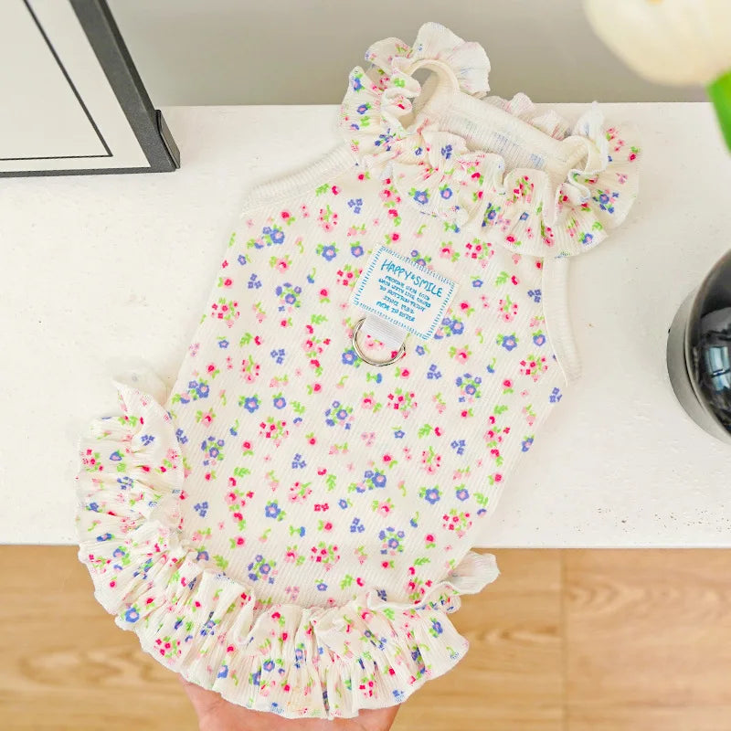 Summer Pet Dog Cat Clothes Floral Princess Dress Thin Breathable Pet Skirt Ruffle Edge Wholesale For Small Dogs Cats