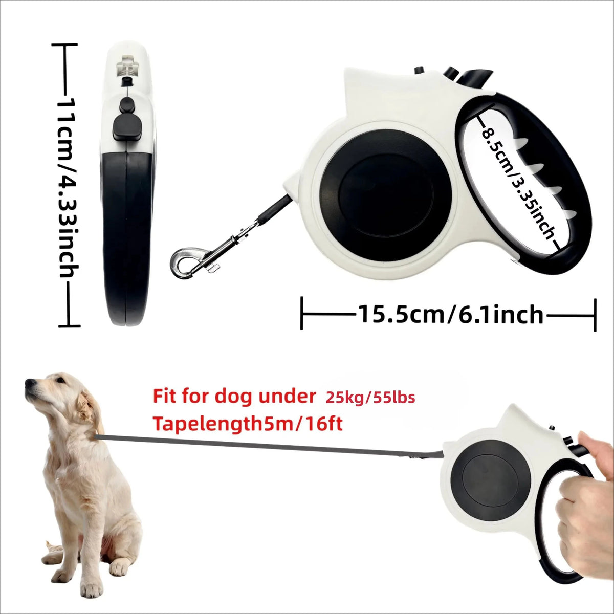 1Pcs 16ft Illuminated Retractable Dog Leash - Adjustable Ideal For Medium And Large Dogs Perfect For Nighttime Walks And Runs