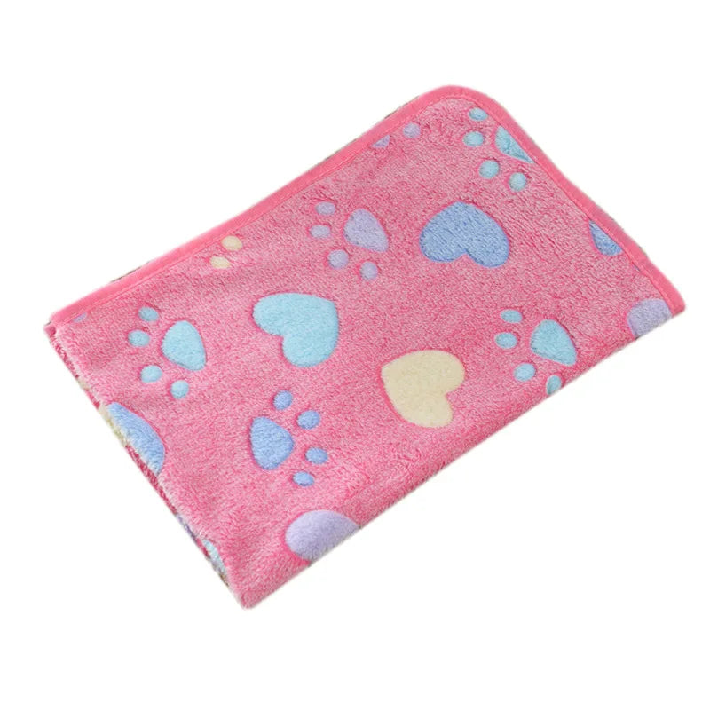 Coral Fleece Pet Blanket Warm Paw Print Dog Cat Bed Mat Soft Reversible Sleeping Pad Four Seasons Sofa Cover Small Medium Pets