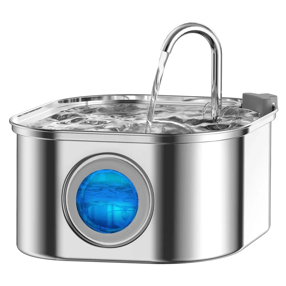 304 Stainless Steel Automatic Pet Drinking Fountain 108oz/3.2L Visual Window Cat Dog Water Feeder Live Water Filter With Faucet