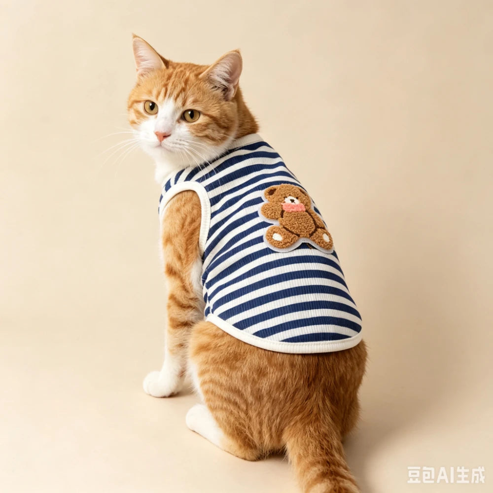 Lightweight breathable elastic pet vest 1-piece set sleeveless embroidered printed cat dog daily clothing