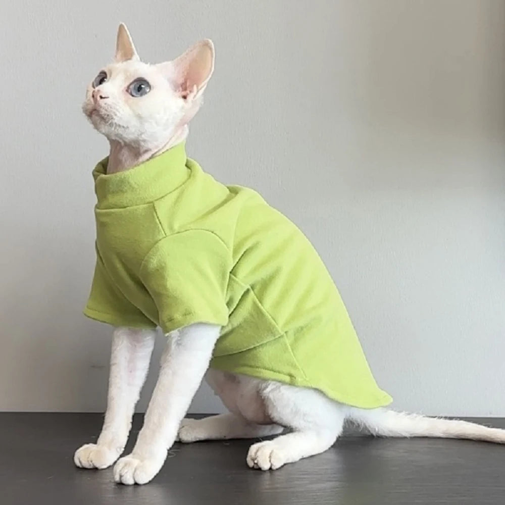 Fashion Sphynx Turtleneck Warm Fleece Pet Pullovers Autumn Winter Cat Sweater for Cats Solid Colors Kitten Clothing Outfits