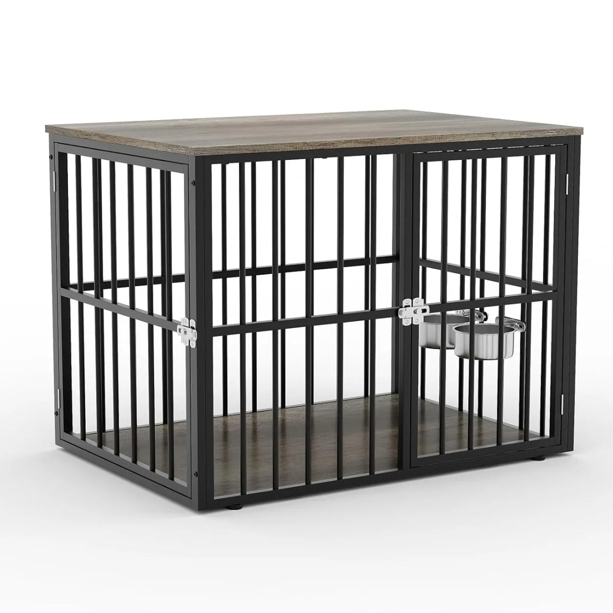 43 Inch Dog Crate Furniture Wooden Dog Kennel End Table Side Table Nightstand for Large Medium Dogs up to 90 Lbs Heavy Duty Indoor Pet Cage with Lockable Double Doors Removable Tray Divider Panel for Living Room Bedroom Entry
