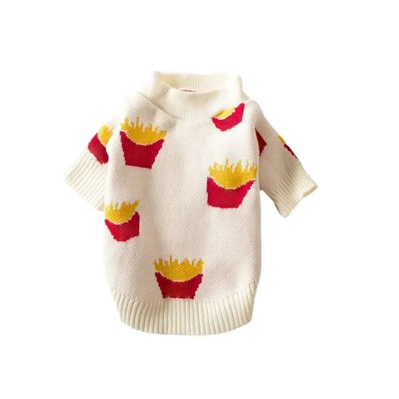 French Fries Print Soft Cotton Pet Dog Sweater Winter High Quality Small Puppy Clothing Design Pet Jacket