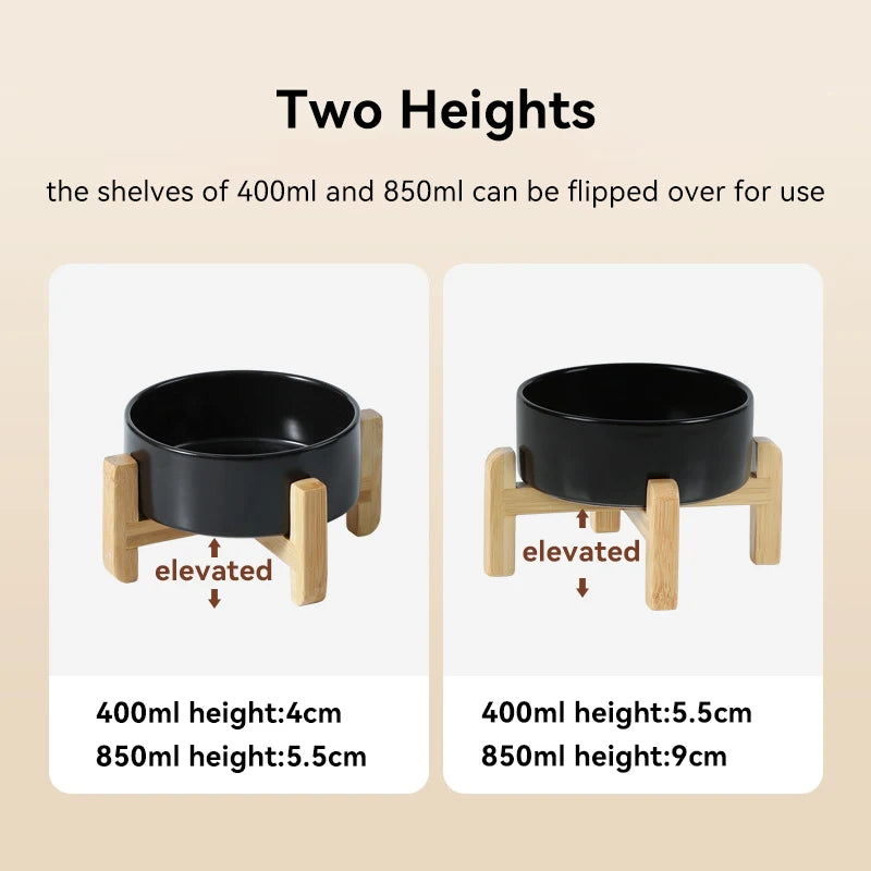 Medium Big Dogs Bowl Pet Ceramic Food Water Double Bowls with Wooden Stand Cat Elevated Drinking Eating Bowl 1200ml 1800ml