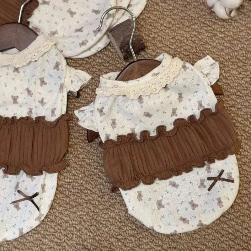 Pet Clothing Puppy Dress Winter New Floral Lace Base Shirt for Dogs Cats Soft Inner Layer Clothes for Small Dogs Puppy Clothes