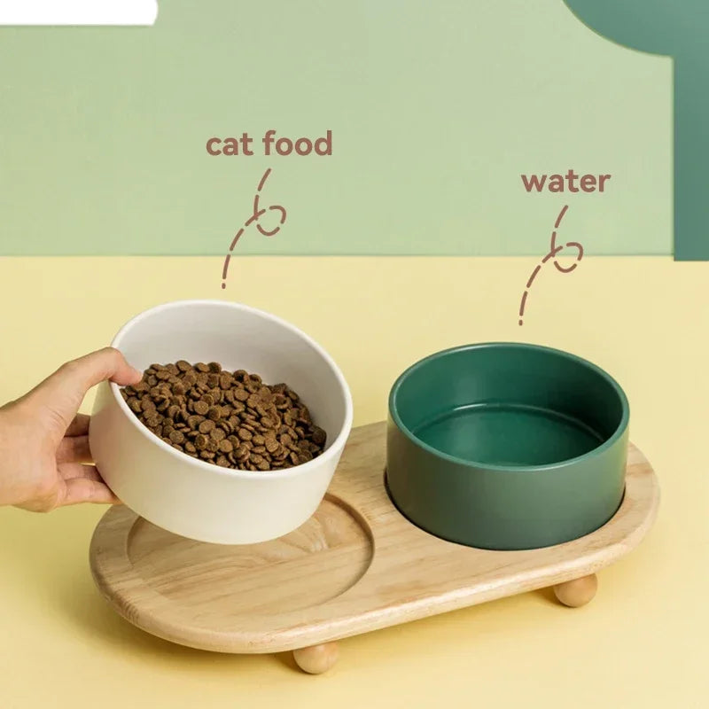 400/850ml Cat Large Capacity Bowl Small Dogs Food Water Bowls with Wood Stand Pet Elevated Feeding Feeder Puppy Kitten Supplies