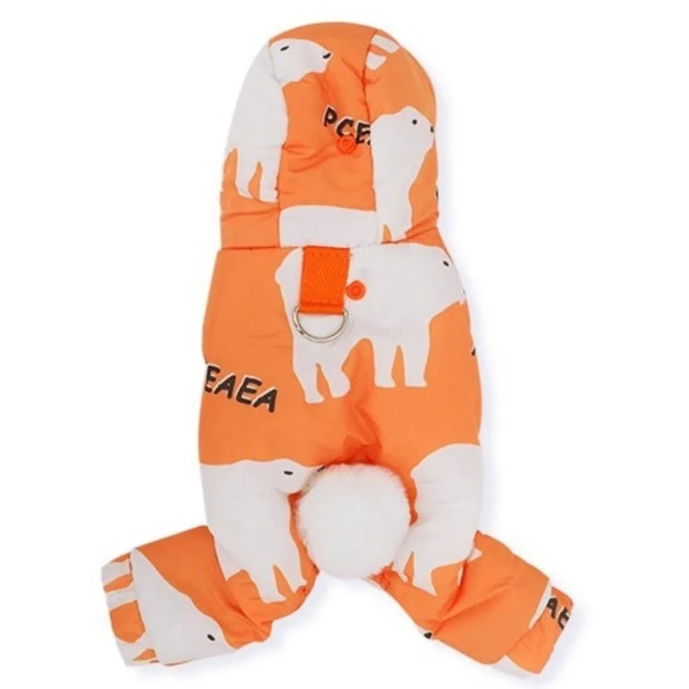 Warm Dog Winter Clothes Anti-Shedding Splash-proof Pet Outdoor Clothing Fleece Lined Cartoon Four-legged Clothing Outdoor