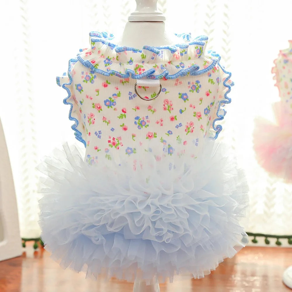 Pet Supplies Cute Puppy Floral Vest Breathable Soft Cat Cake Skirt Thin Design Pet Princess Dress For Dogs and Cats