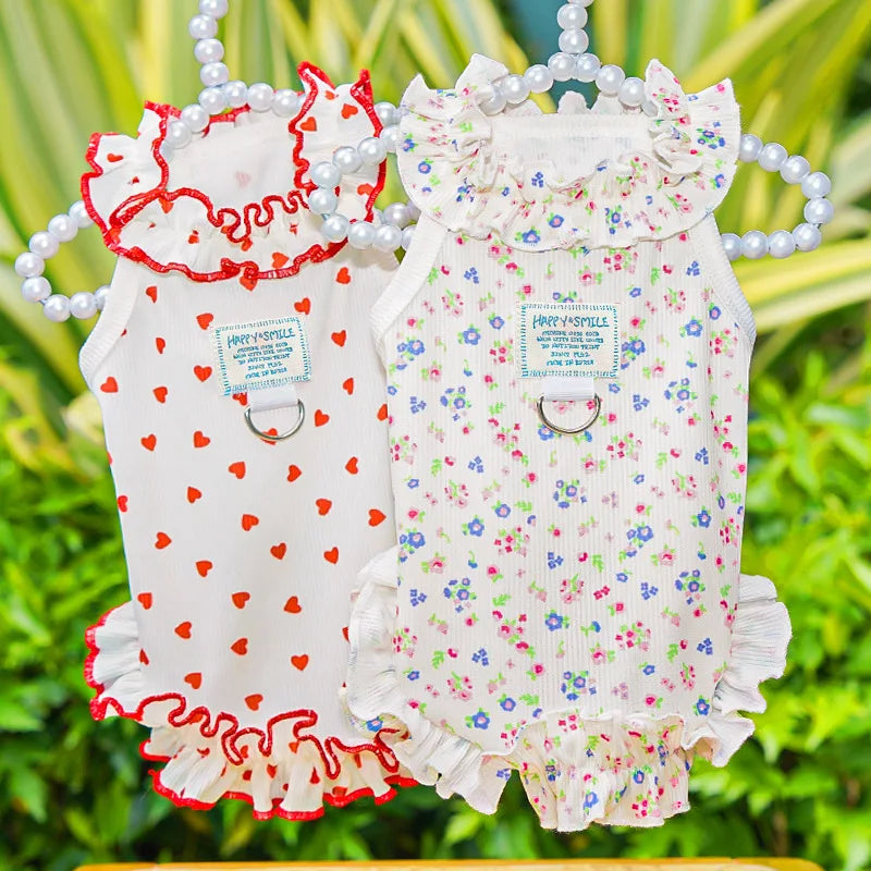 Summer Pet Dog Cat Clothes Floral Princess Dress Thin Breathable Pet Skirt Ruffle Edge Wholesale For Small Dogs Cats