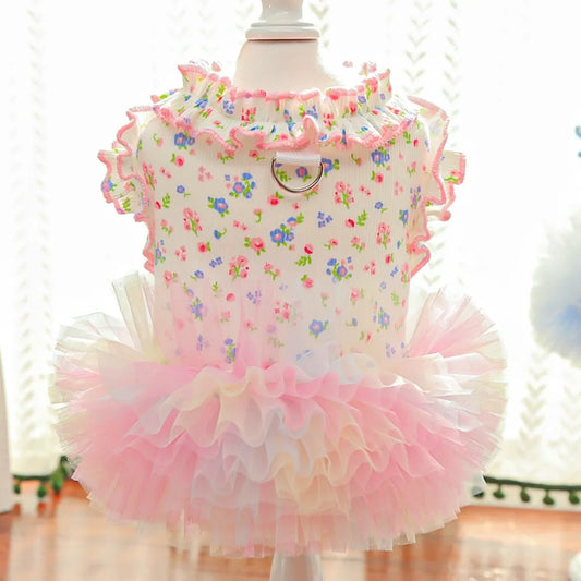 Pet Supplies Cute Puppy Floral Vest Breathable Soft Cat Cake Skirt Thin Design Pet Princess Dress For Dogs and Cats