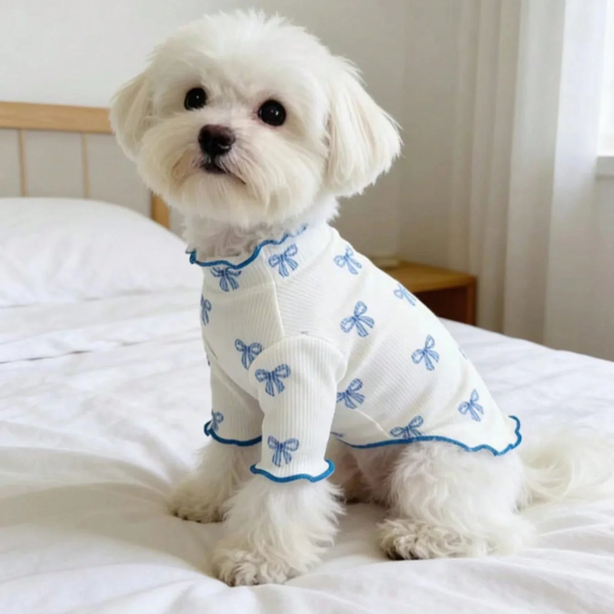 1pc Pet Dog/Cat Clothing, Allover Bow Tie Print, Breathable & Comfortable Knit High elasticity