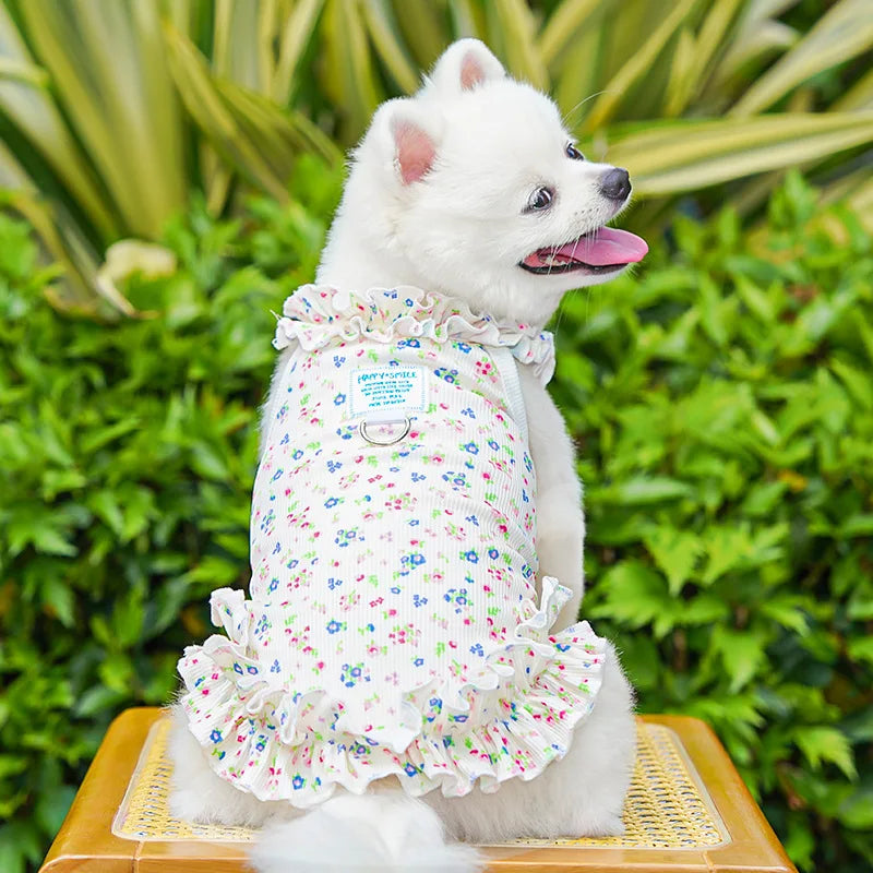 Summer Pet Dog Cat Clothes Floral Princess Dress Thin Breathable Pet Skirt Ruffle Edge Wholesale For Small Dogs Cats