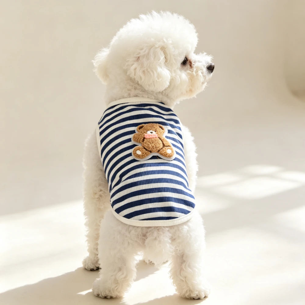 Lightweight breathable elastic pet vest 1-piece set sleeveless embroidered printed cat dog daily clothing
