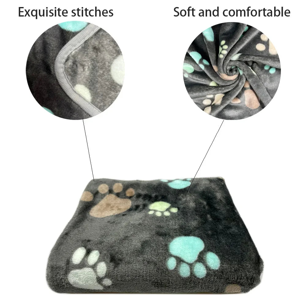 Coral Fleece Pet Blanket Warm Paw Print Dog Cat Bed Mat Soft Reversible Sleeping Pad Four Seasons Sofa Cover Small Medium Pets