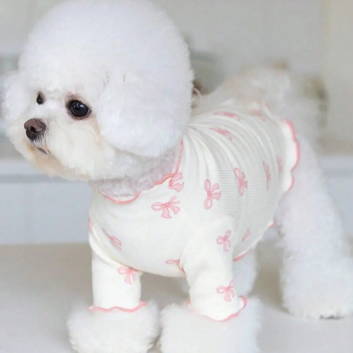 1pc Pet Dog/Cat Clothing, Allover Bow Tie Print, Breathable & Comfortable Knit High elasticity