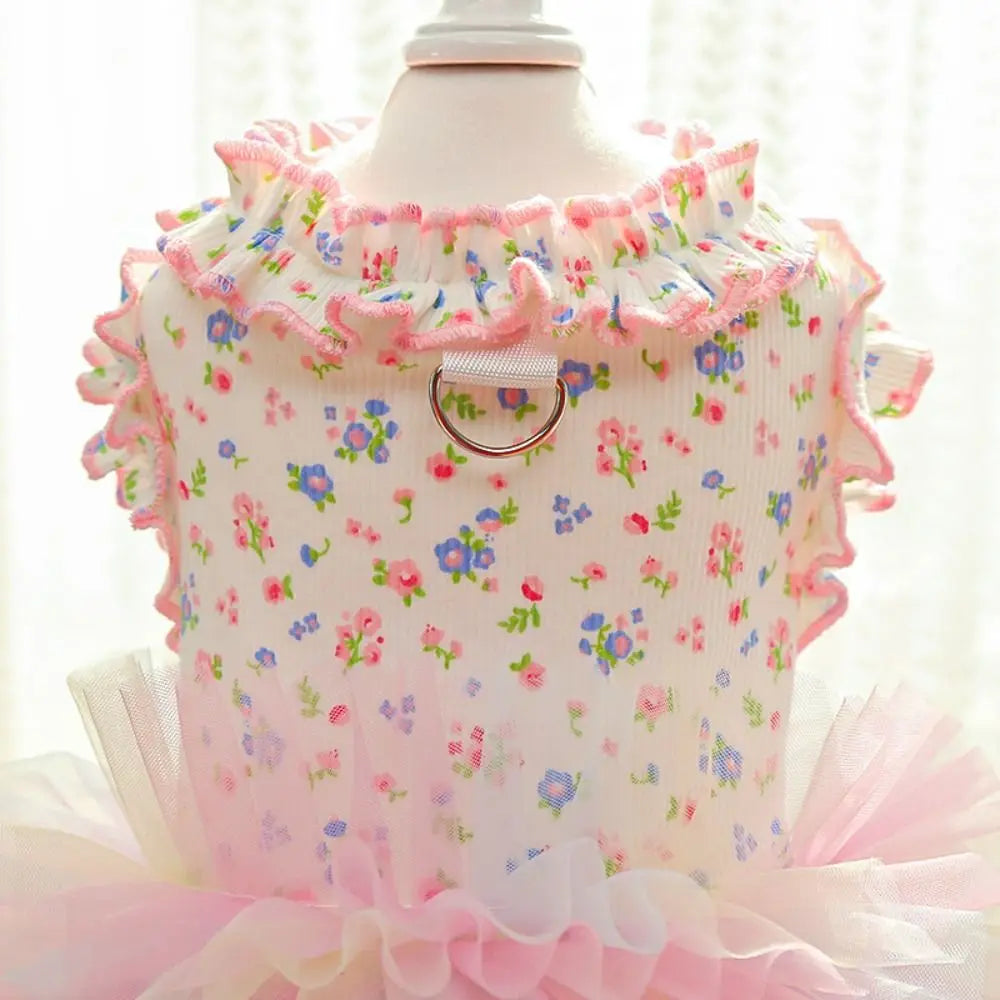 Pet Supplies Cute Puppy Floral Vest Breathable Soft Cat Cake Skirt Thin Design Pet Princess Dress For Dogs and Cats
