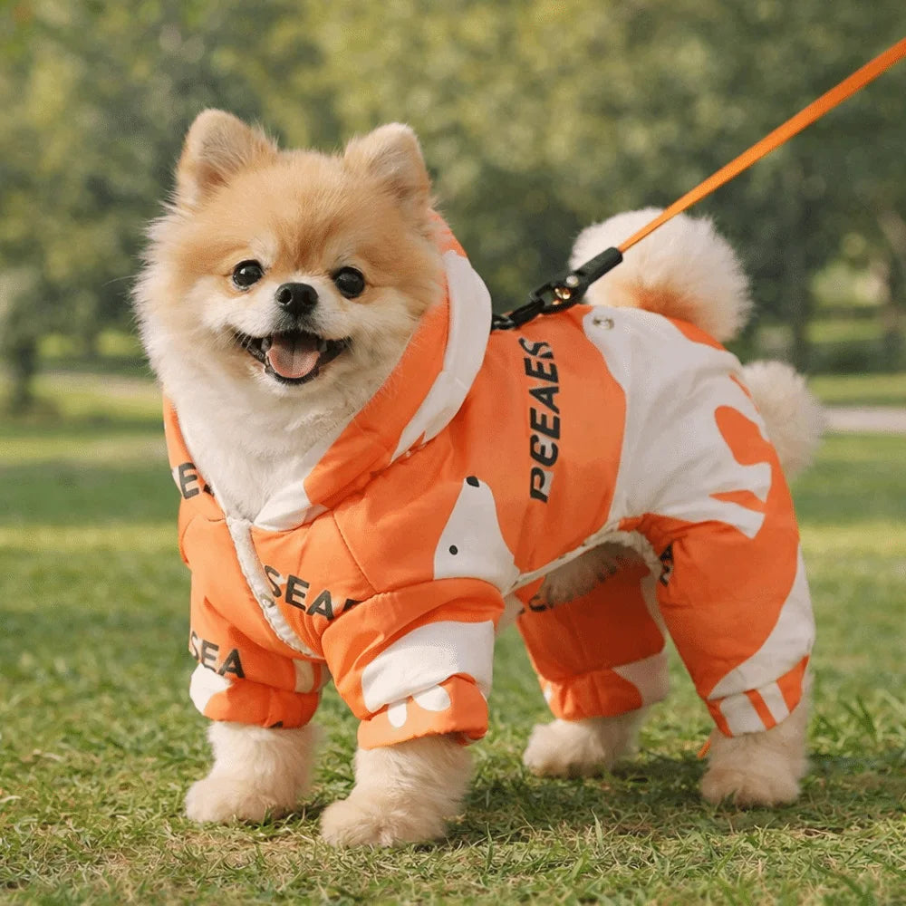 Warm Dog Winter Clothes Anti-Shedding Splash-proof Pet Outdoor Clothing Fleece Lined Cartoon Four-legged Clothing Outdoor